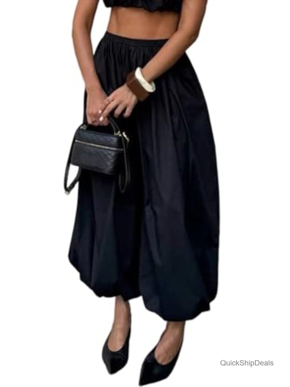 Wide Leg Pleated Harem Pants Baggy Elastic Waist High Rise Stretchable